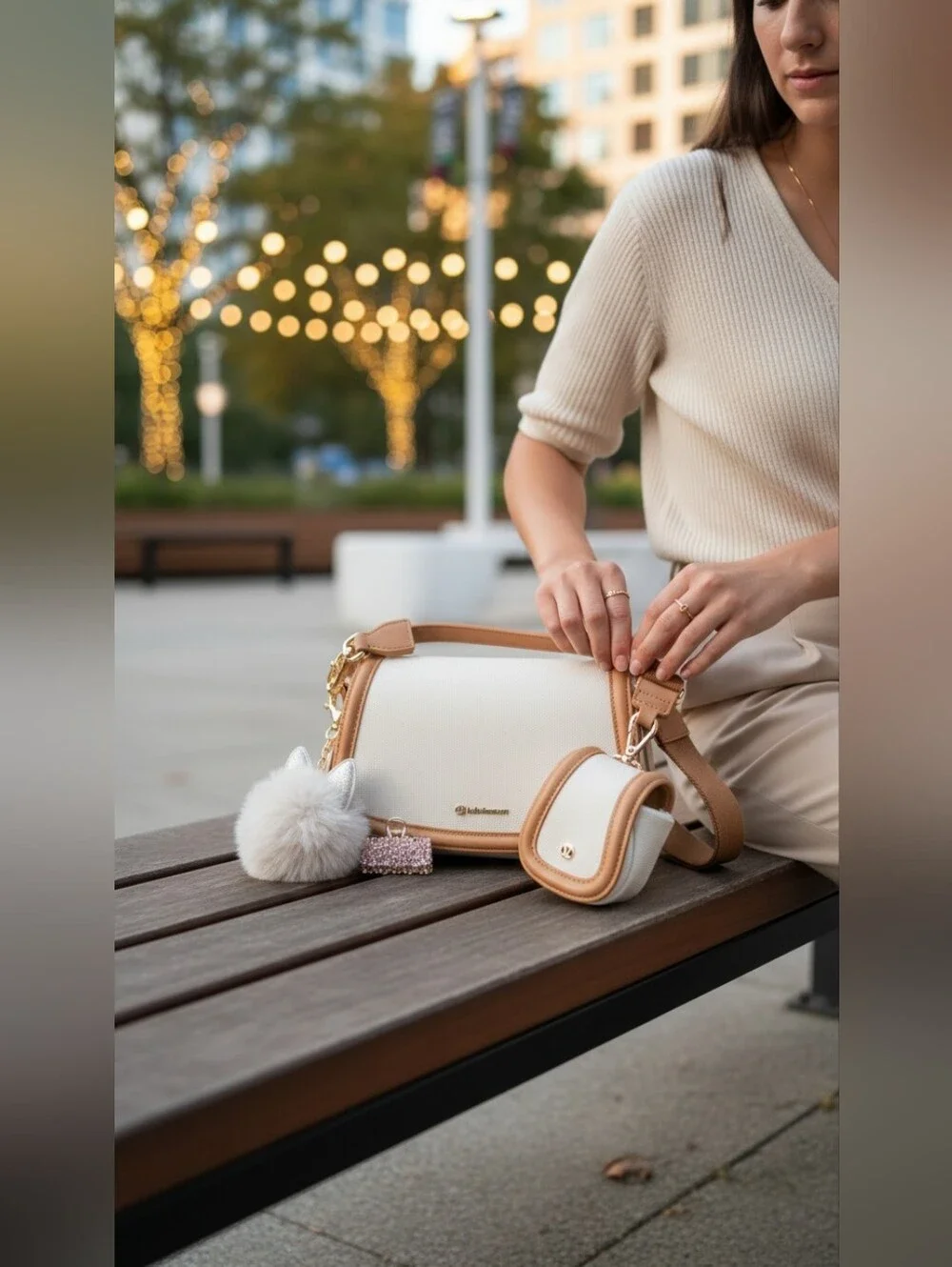 Lululemon Canvas Mini Bag in the Natural/Chestnut Brown Colorway NWOT - Picture 2 of 16